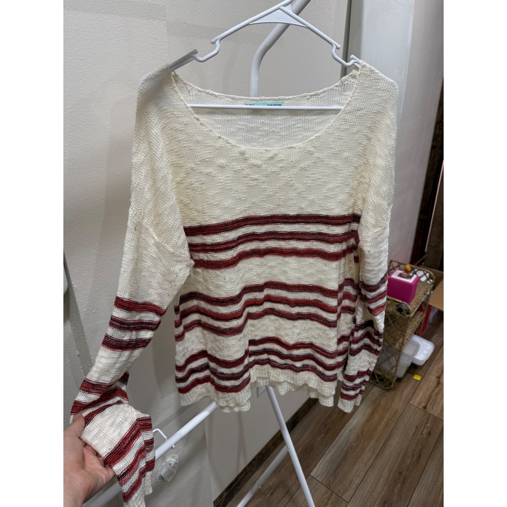 Boho Coastal Boho Beachy‎ Striped Knit Cream Red  Maurices Sweater XXL